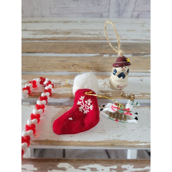 Mini stocking candy cane reindeer rocking horse snowman ornament set Xmas holida - Picture 1 of 10